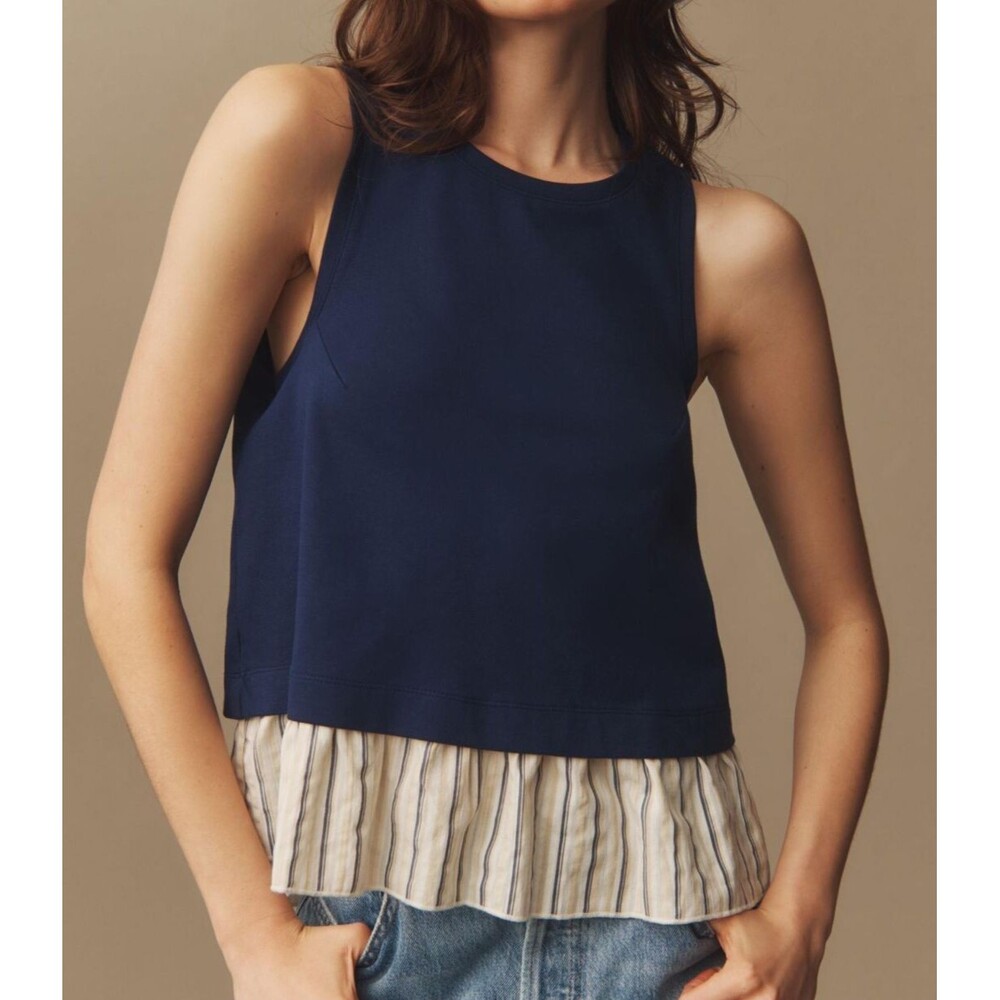 By Anthropologie Open-Back Twofer Tank Top Striped Cutout Sleeveless XS 271217